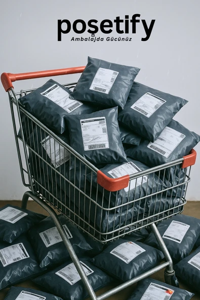 POŞETİFY Cepli Kargo Poşeti 40x50x5 cm | 10000 Adet | E-Ticaret Poşeti | Gri | Yapışkan Bantlı Kargo Zarfı - Resim 4