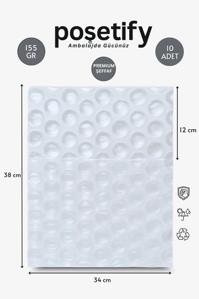 POŞETİFY 10 Adet Büyük Balonlu Pat Pat Torba 34x36+12 CM | Premium Kalın Malzeme | Koruyucu Ambalaj Poşeti ürün görseli