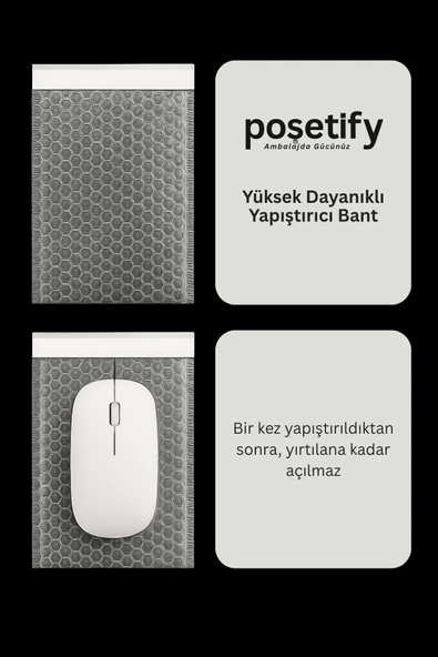 POŞETİFY Balonlu Şeffaf Kargo Poşeti 25x30 5 Cm 200 Adet | 80 gr Bantlı Patpatlı Kargo Poşeti - Resim 2