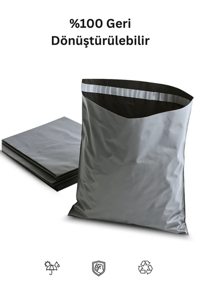 POŞETİFY Cepsiz Kargo Poşeti 50X60+5 cm | 200 Adet | E-Ticaret Poşeti | Gri | Yapışkan Bantlı Kargo Zarfı - Resim 6
