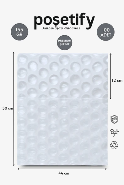 POŞETİFY 100 Adet Büyük Balonlu Pat Pat Torba 44x50+12 Cm | Premium Kalın Malzeme | Koruyucu Ambalaj Poşeti ürün görseli