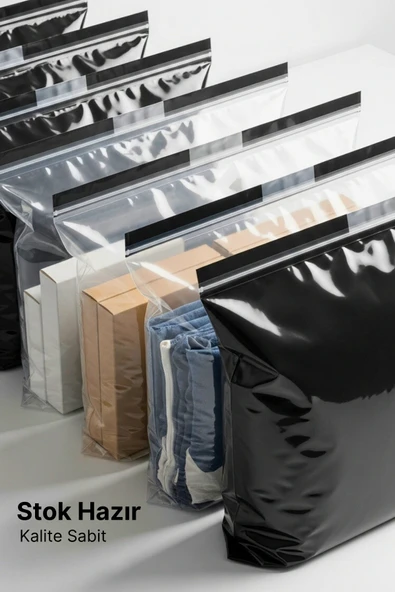 POŞETİFY Tek Tarafı Şeffaf Kargo Poşeti 35X45X5 cm | 5000 Adet | Siyah | Yapışkan Bantlı E-Ticaret Poşeti - Resim 4