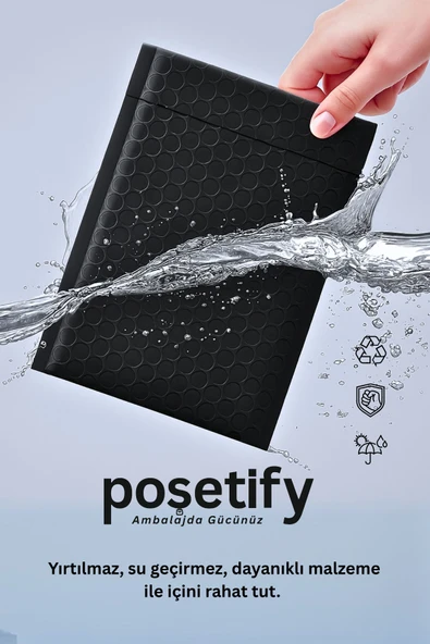 POŞETİFY Balonlu Siyah Kargo Poşeti 10x15+5 cm | 140 gr Bantlı Patpatlı Kargo Poşeti | 20’li E-Ticaret Poşeti - Resim 3