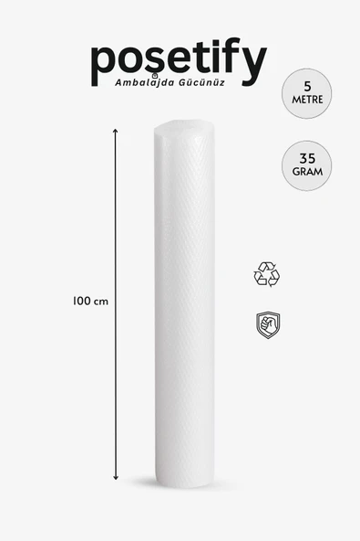POŞETİFY 100Cmx5Metre Patpat | 1. Sınıf Kalın Balonlu Naylon Rulo | 35gr Pat Pat Ambalaj Malzemesi ürün görseli