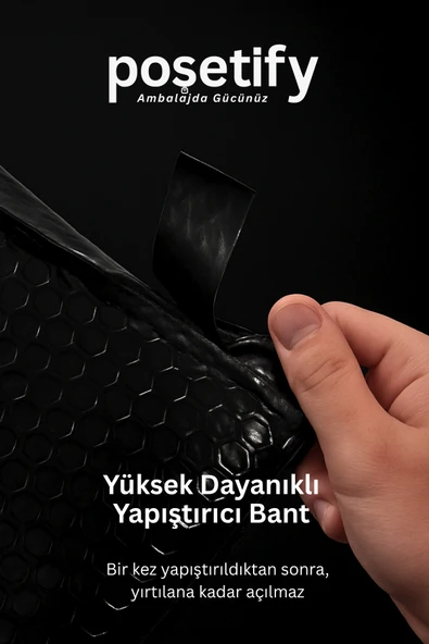 POŞETİFY Balonlu Siyah Kargo Poşeti 25x30+5 cm | 140 gr Bantlı Patpatlı Kargo Poşeti | 5’li E-Ticaret Poşeti - Resim 6