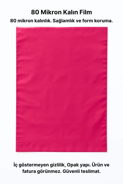 POŞETİFY Pembe Cepsiz Kargo Poşeti 25X30x5 cm | 1000 Adet | E-Ticaret Poşeti | Yapışkan Bantlı Kargo Zarfı - Resim 4