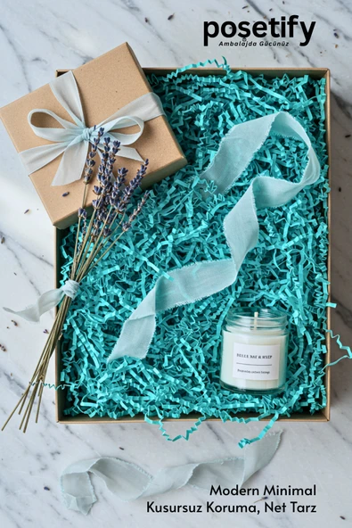 POŞETİFY Premium Kırpık Kâğıt Dolgu – 100 gr | Mavi | Estetik Ambalaj | Koruyucu Paketleme Kâğıdı - Resim 2