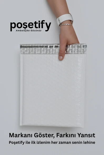 POŞETİFY Balonlu Beyaz Kargo Poşeti 18x23+5 cm | 140 gr Bantlı Patpatlı Kargo Poşeti | 10’li E-Ticaret Poşeti - Resim 2