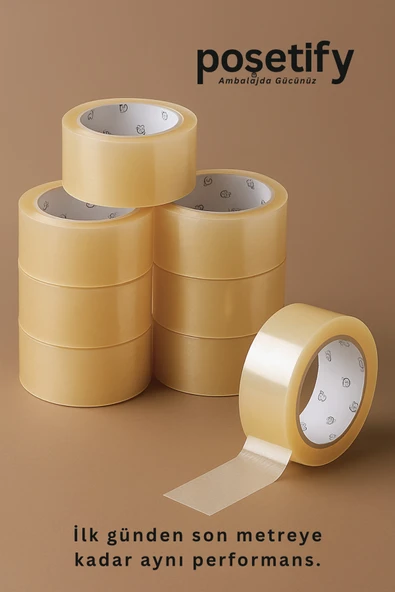 POŞETİFY 45mm x 100 Metre Koli Bandı | Güçlü Yapışkanlı Şeffaf Paketleme Bandı | Tekli - Resim 4