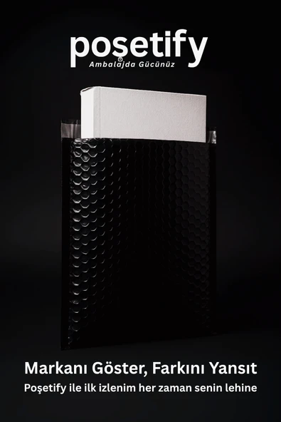 POŞETİFY Balonlu Siyah Kargo Poşeti 10x15+5 cm | 140 gr Bantlı Patpatlı Kargo Poşeti | 200’lü - Resim 2