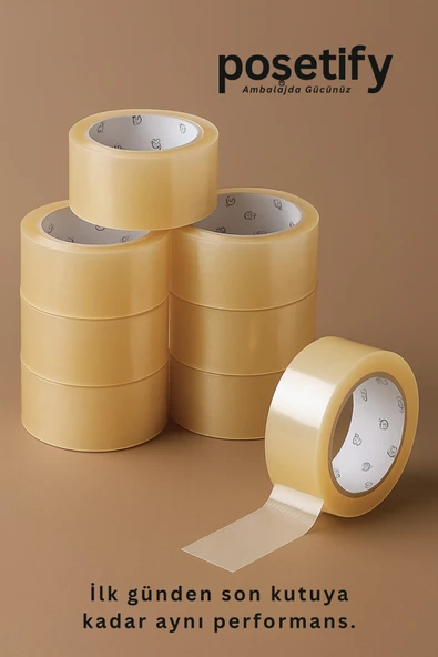 POŞETİFY 45mm x 100 Metre Koli Bandı | Güçlü Yapışkanlı Şeffaf Paketleme Bandı | 48’li Set - Resim 6
