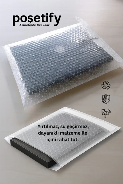 POŞETİFY Balonlu Şeffaf Kargo Poşeti 25X30+5 cm | 80 gr Bantlı Patpatlı Kargo Poşeti | 20’li E-Ticaret Poşeti - Resim 4