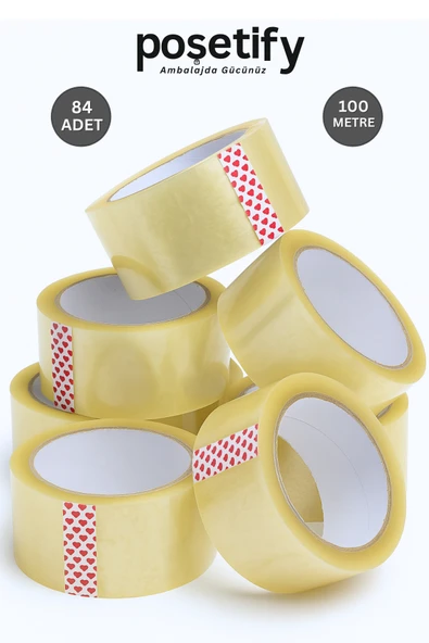 POŞETİFY 45mm x 100 Metre Koli Bandı | Güçlü Yapışkanlı Şeffaf Paketleme Bandı | 84’lü Set ürün görseli