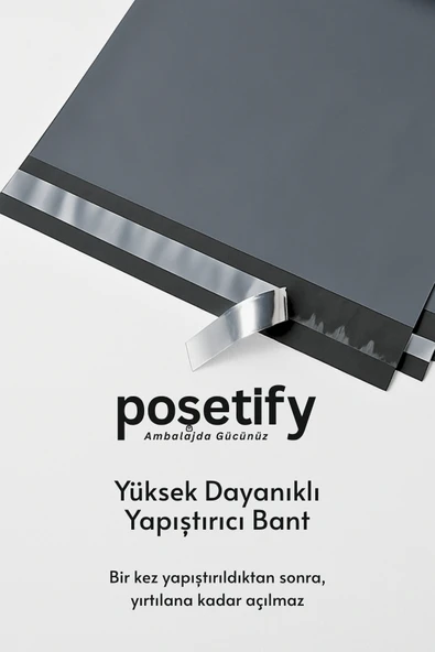 POŞETİFY Cepsiz Kargo Poşeti 17x23x4 cm | 50 Adet | E-Ticaret Poşeti | Gri | Yapışkan Bantlı Kargo Zarfı - Resim 6