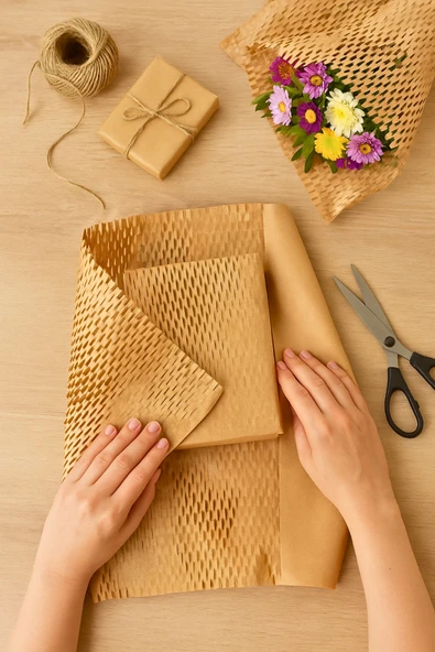 POŞETİFY Petek Dolgu Ambalaj Kağıdı 50cm x 5m | Esnek Kraft Paketleme ve Koruyucu Dolgu Kağıdı - Resim 7