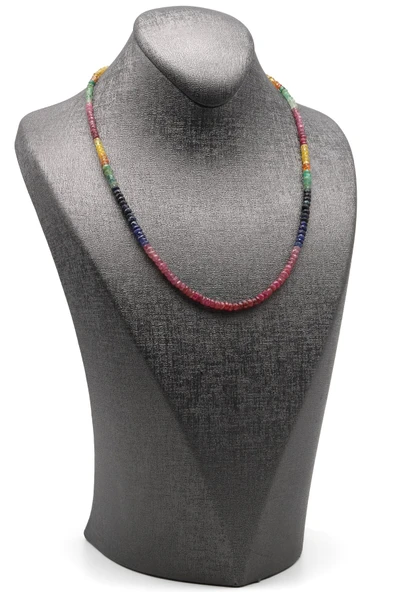 Yakut - Safir - Zümrüt Doğal Taş 925 Ayar Gümüş Kolye Rondel Kesim - KLYG-1613 - Resim 2