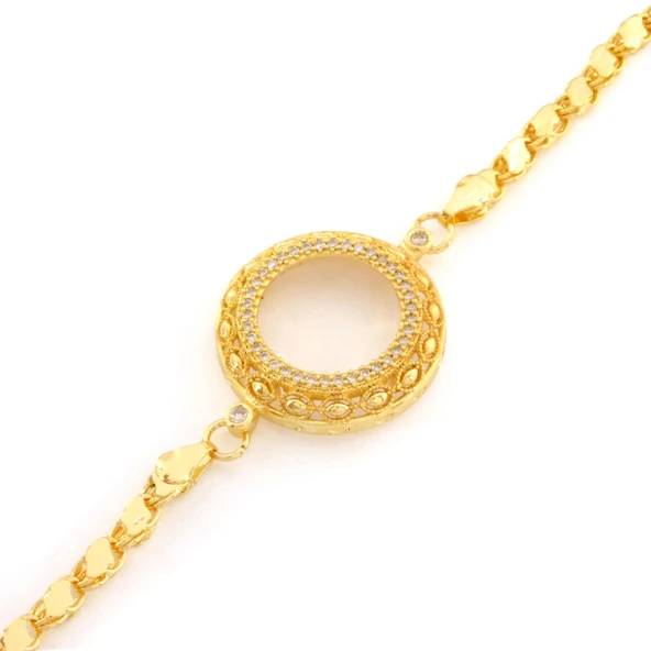 Yarım Altın Çerçeve Bileklik Çelik Altın Kaplama İşlemeli Arpa Model BLK-1089 - Resim 2