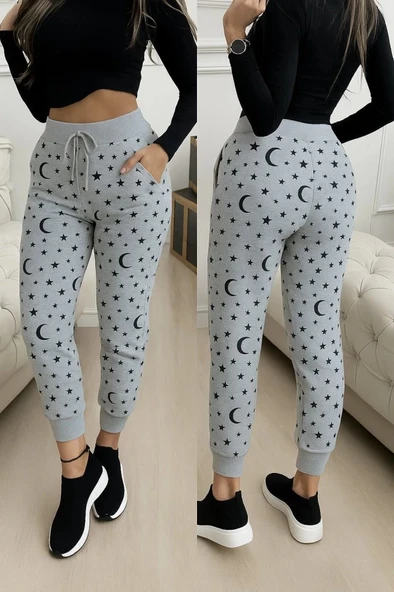 MDB Kadın Yüksek Bel Bağcıklı Desenli Iki Iplik Pantolon ürün görseli 1