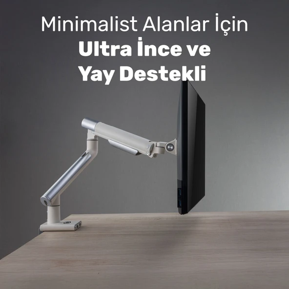 NPO STD49012UW Elysium 17"-32" Ultra Slim Alüminyum 2xUSB Amortisörlü VESA Tekli Monitör Tutucu - Resim 3