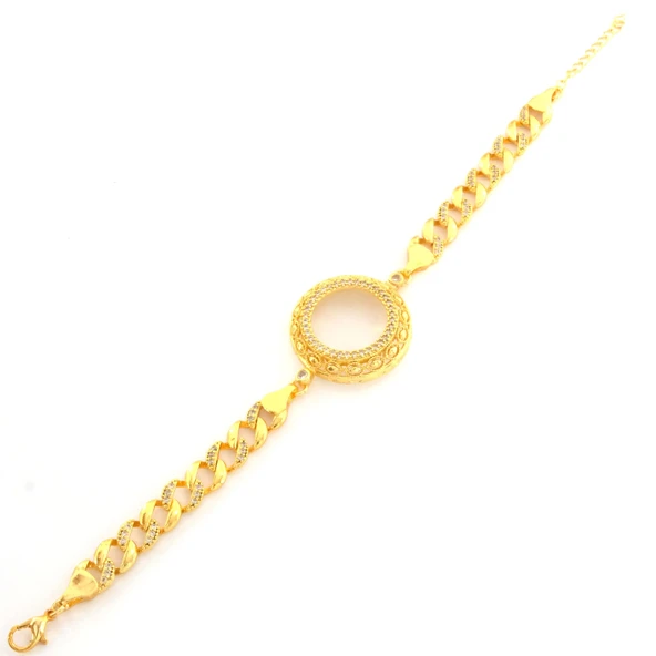 Yarım Altın Çerçeve Bileklik Çelik Altın Kaplama İşlemeli Figaro Model BLK-1107 - Resim 4