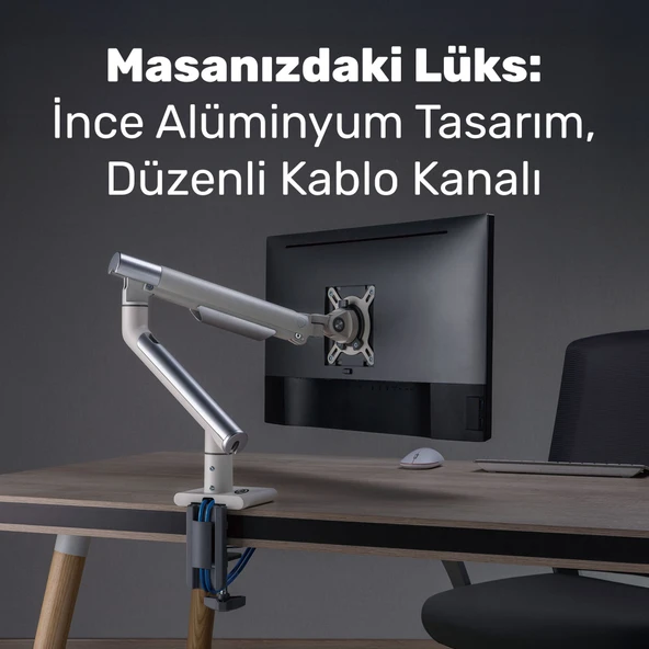 NPO STD49012UW Elysium 17"-32" Ultra Slim Alüminyum 2xUSB Amortisörlü VESA Tekli Monitör Tutucu - Resim 2