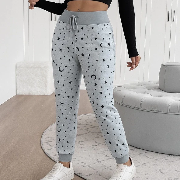 MDB Kadın Yüksek Bel Bağcıklı Desenli Iki Iplik Pantolon - Resim 2