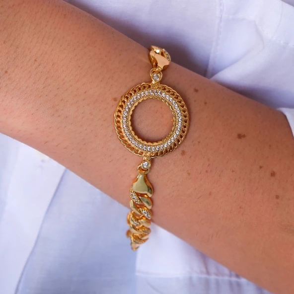 Yarım Altın Çerçeve Bileklik Çelik Altın Kaplama Figaro Model BLK-1115 - Resim 2