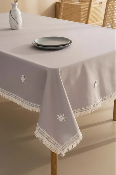 Silvio Gri Güpür Çiçekli Masa Örtüsü 160x220 cm ürün görseli 1