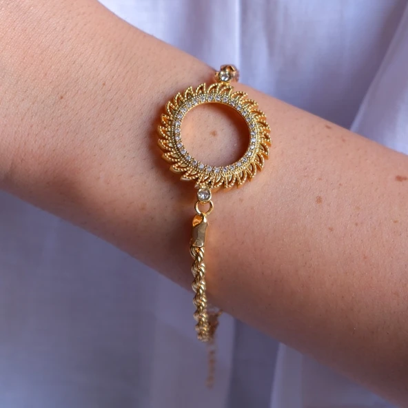 Yarım Altın Çerçeve Bileklik Çelik Altın Kaplama Burgu Güneş Model BLK-1082 - Resim 2