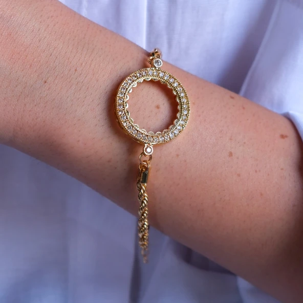 Yarım Altın Çerçeve Bileklik Çelik Altın Kaplama Burgu Model BLK-1073 - Resim 2