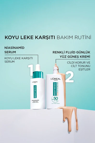 L'Oreal Paris Bright Reveal Koyu Leke Karşıtı Renkli Fluid Günlük Yüz Güneş Kremi SPF50+ 50 ml - Medium - Resim 8