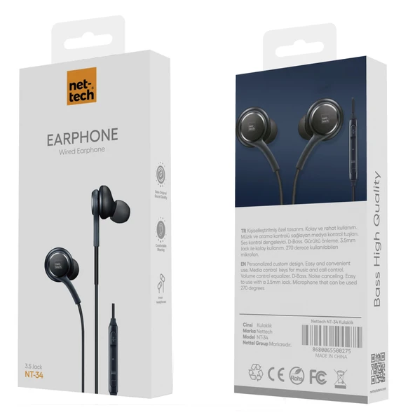 Nettech NT-34 3.5 Jack Girişli Kulak İçi Kulaklık NT-19812 - Resim 3