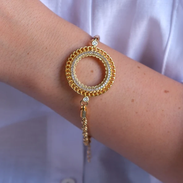 Yarım Altın Çerçeve Bileklik Çelik Altın Kaplama Burgu Model BLK-1079 - Resim 2