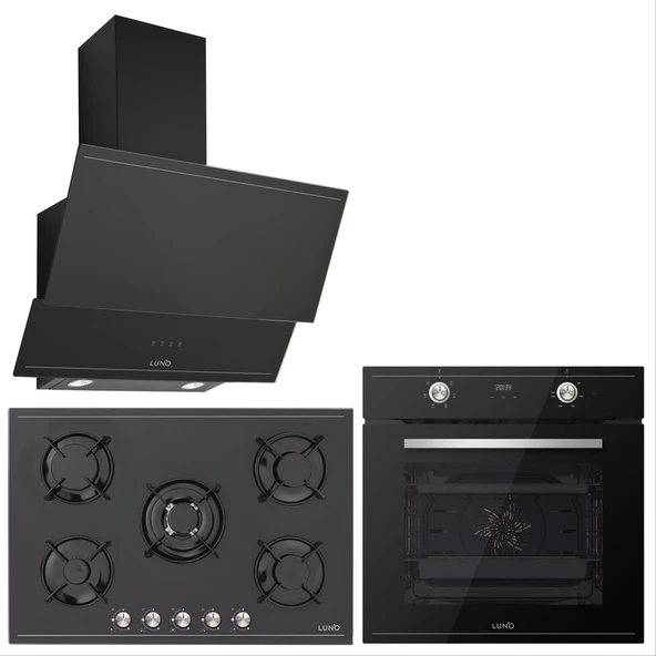 Luno Ankastre Siyah Set (3420B90CM Davlumbaz + 6502B Fırın + CS5365 Ocak 75CM) ürün görseli 1
