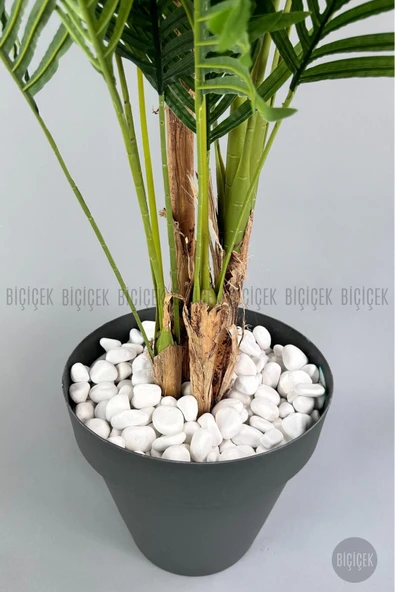 BİÇİÇEK YAPAY AREKA AĞACI  BÜYÜK BOY PALMİYE AĞACI 4 BAMBU GÖVDELİ 220CM ANTRASİT RENK YALI SAKSIDA - Resim 6