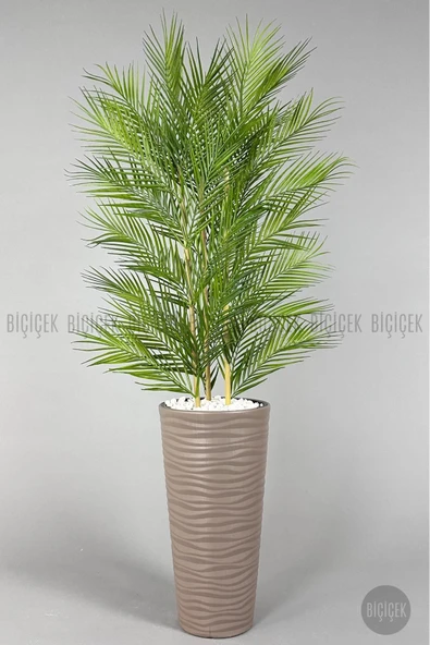BİÇİÇEK Yapay Areka Ağacı Palmiye Ağacı 33 Yapraklı Bambu Gövdeli Mocca Kumsal Saksı Salon Çiçeği 150cm - Resim 5