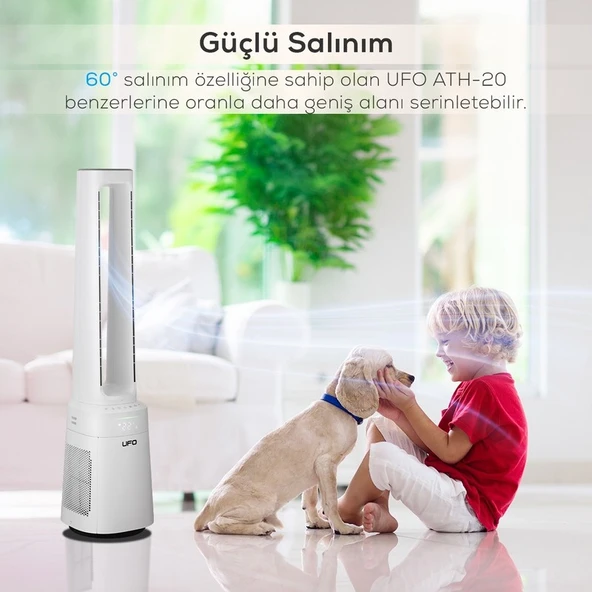 UFO Kule Tipi Kanatsız Vantilatör ve HEPA H13 Filtreli Hava Temizleyici, 36W, 10 Hız Kademesi, Enerji Tasarruflu Tasarım - Resim 3