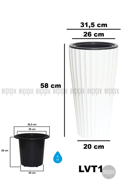 BİÇİÇEK Lilyum Vazo Saksı 58-70 CM ve İç Kova Dahil - Resim 2
