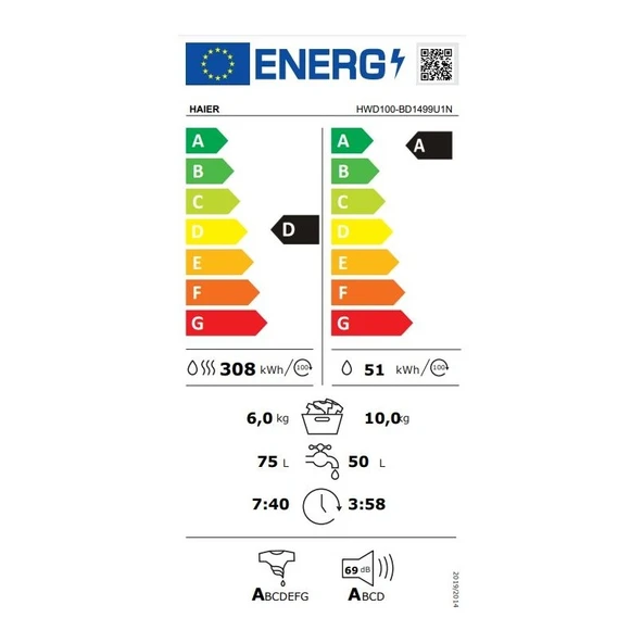 Haier HWD100BD1499UN/S 10 kg Yıkama 6 kg Kurutma Wi-Fi  Bağlantılı 1400 Devir Kurutmalı Çamaşır Makinesi - Resim 3