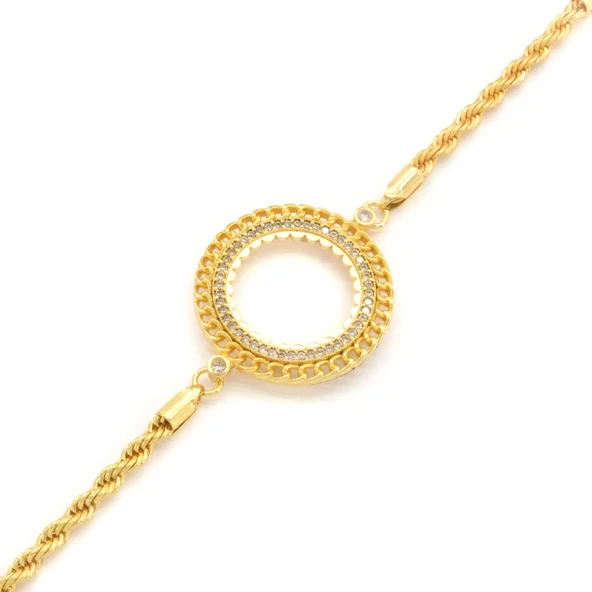 Yarım Altın Çerçeve Bileklik Çelik Altın Kaplama Burgu Model BLK-1079 - Resim 3