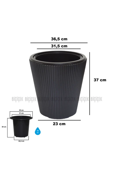 BİÇİÇEK LUNA Saksı 37 CM ve İç Kova Dahil - Resim 2