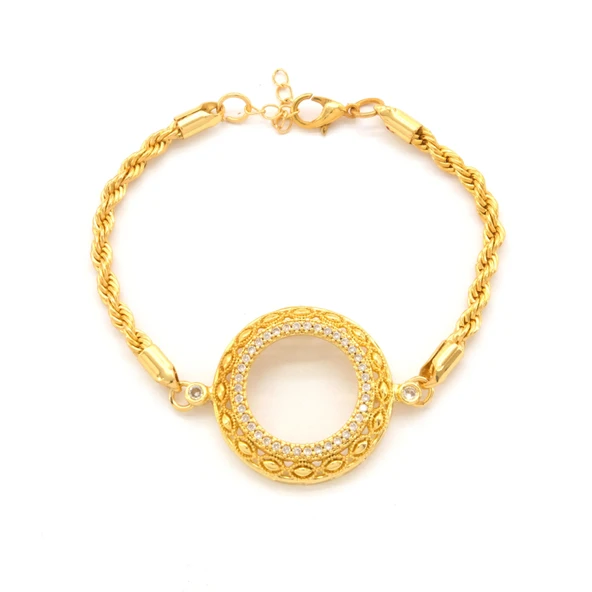 Yarım Altın Çerçeve Bileklik Çelik Altın Kaplama İşlemeli Burgu Model BLK-1076 ürün görseli 1
