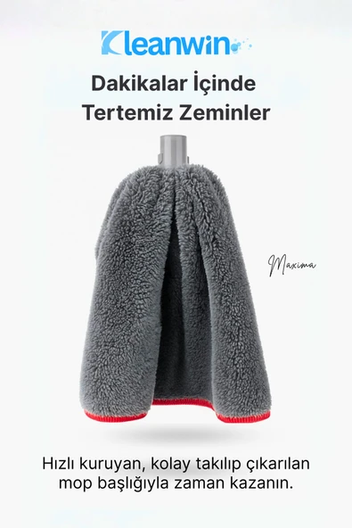 Kleanwin Maxima Gri Mega Boy Mikrofiber Havlu Mop Ucu – Yer Silme Mopu, İz Bırakmayan Temizlik Mopu - Resim 7