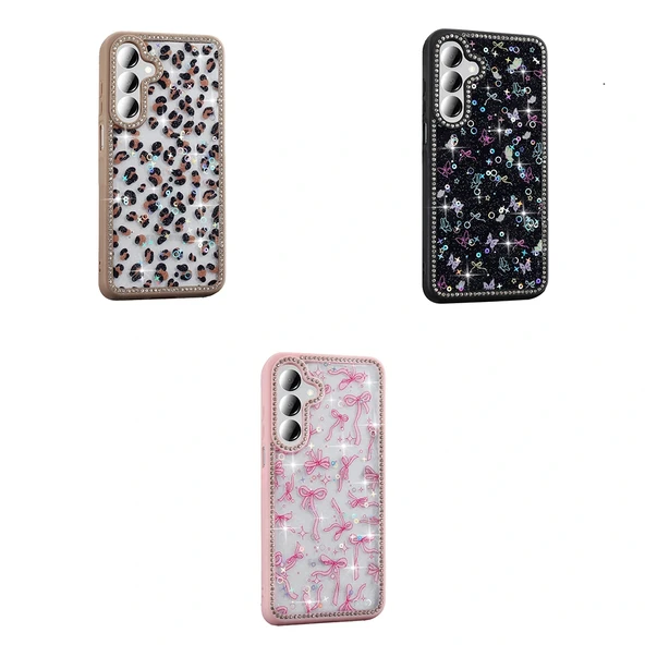 Galaxy A55 Kılıf Taşlı ve Simli Tasarım Zore Azra Kapak - Resim 8