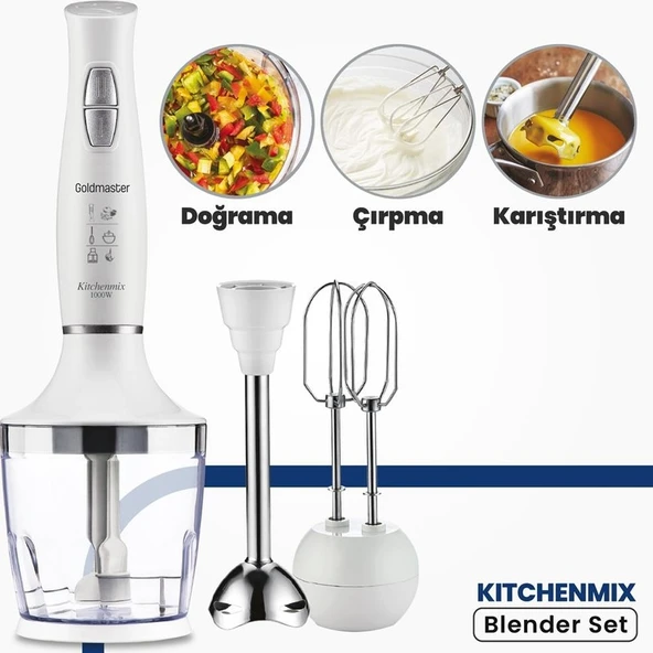 Goldmaster Kitchenmix 1000W Güçlü Motor Turbo Hız Ayarlı 3 In 1 Blender Set Beyaz IN6140 ürün görseli