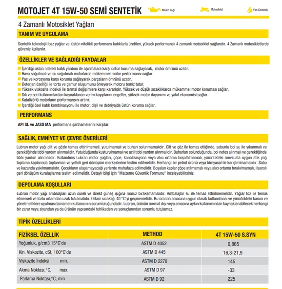 HSGL Lubran 4T MotoJet 15W-50 15x1 LT Motosiklet Yağı  Yüksek Performanslı 4 Zaman Motor Yağı 15 lt - Resim 2