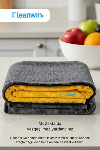 Kleanwin Aquamax Mikrofiber Oto Kurulama Havlusu 50x70 cm, 800 GSM | Emici Araç Yıkama ve Cam Temizlik Bezi - Resim 5