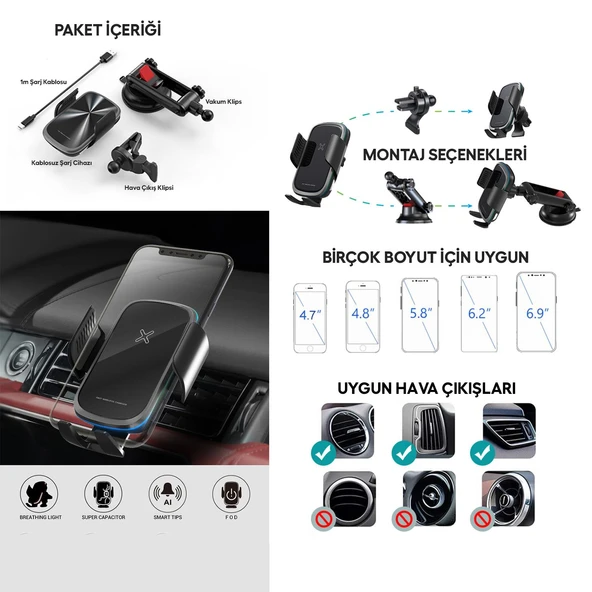 Nettech NT-CHC31 15W Araç içi Araç Camı Etkili Telefon Tutucu NT-CHC31 - Resim 2