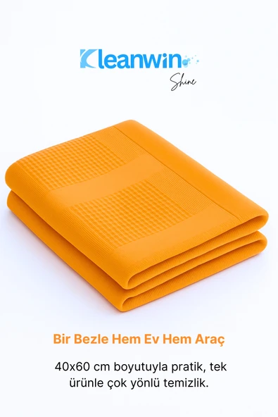Kleanwin Shine 40x60Cm Mikrofiber Cam Bezi Turuncu – Ev ve Araç Cam Temizlik Bezi, İz Bırakmaz Mikrofiber Bez - Resim 6