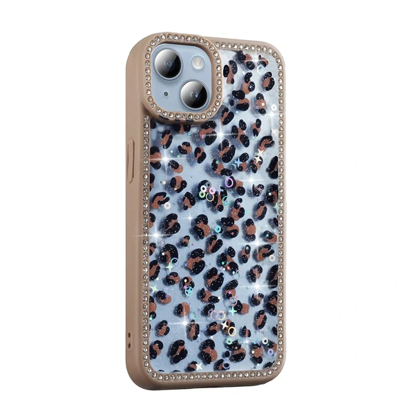 Apple iPhone 15 Kılıf Taşlı ve Simli Tasarım Zore Azra Kapak - Resim 2